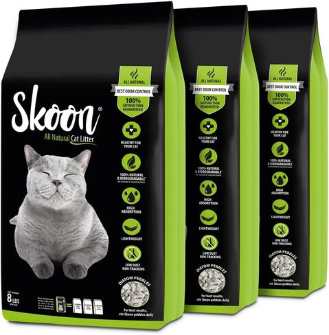 (1 Bag) Skoon All-Natural Cat Litter, 8 lbs - Light-Weight, Non-Clumping, Low Maintenance, Eco-Friendly - Absorbs, Locks and Seals Liquids for Best Odor Control. in Kuwait