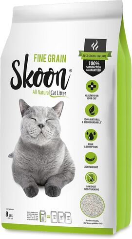 (1 Bag) Skoon All-Natural Cat Litter, 8 lbs - Light-Weight, Non-Clumping, Low Maintenance, Eco-Friendly - Absorbs, Locks and Seals Liquids for Best Odor Control. in Kuwait