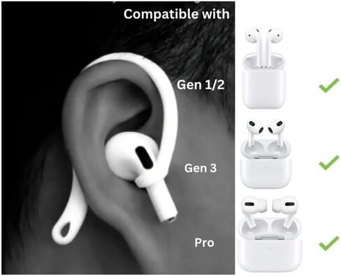 [زوجان] خطافات أذن مريحة لـ AirPods Pro الجيل الثاني، AirPods Pro، مصممة لـ AirPods 3 & 2 & 1، ملحقات سماعات الأذن، مضادة للانزلاق، ملاءمة مريحة (أبيض وأسود) in Saudi Arabia