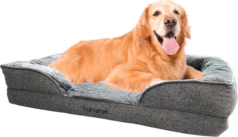 banaroo Orthopedic Pet Bed - Large Washable Dog Sofa with Supportive Foam, Removable Cover, Waterproof Lining, Luxury, Nonskid Bottom - Grey in Saudi Arabia