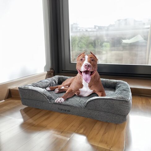 banaroo Orthopedic Pet Bed - Large Washable Dog Sofa with Supportive Foam, Removable Cover, Waterproof Lining, Luxury, Nonskid Bottom - Grey in Saudi Arabia