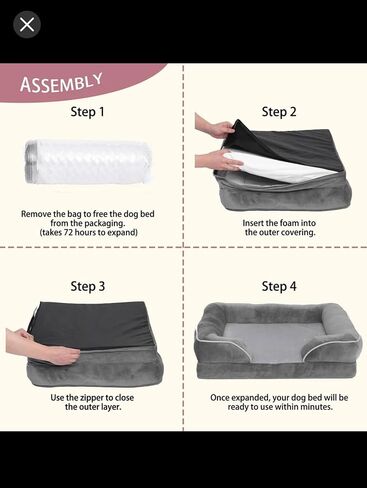 banaroo Orthopedic Pet Bed - Large Washable Dog Sofa with Supportive Foam, Removable Cover, Waterproof Lining, Luxury, Nonskid Bottom - Grey in Saudi Arabia