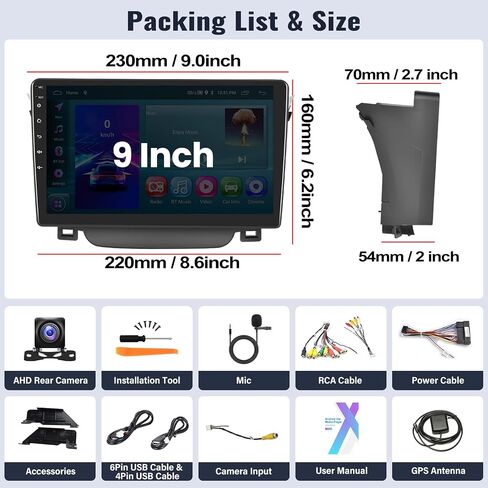 SIXWIN 2G+64G Android Car Stereo for Hyundai I30 2011-2015 9 Inch Touch Screen with CarPlay Android Auto Mirror Link Bluetooth GPS Navigation WiFi FM SWC Backup Camera MIC in Saudi Arabia