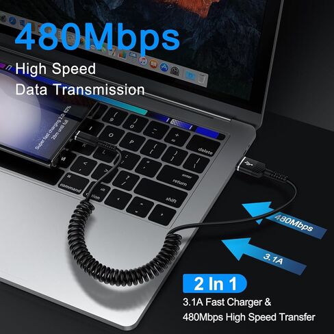 كابل USB A ملفوف تلقائي قابل للسحب إلى USB C شحن سريع لهاتف Samsung Galaxy A16 A15 A54 S24 Ultra S23 FE S22 S21، سلك شاحن سيارة للهاتف Android بطول 3 أقدام لموتورولا Edge 50 Ultra، G Stylus Power Play in Kuwait