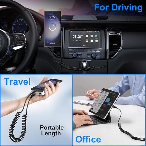 كابل USB A ملفوف تلقائي قابل للسحب إلى USB C شحن سريع لهاتف Samsung Galaxy A16 A15 A54 S24 Ultra S23 FE S22 S21، سلك شاحن سيارة للهاتف Android بطول 3 أقدام لموتورولا Edge 50 Ultra، G Stylus Power Play in Kuwait