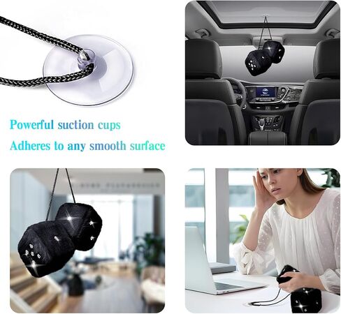Bling Pink Dice for Car Plush Fuzzy Car Dice with Rhinestones Dots for Rear View Mirror Accessories Hanging Pink Fuzzy Dice Cute Car Accessories for Women and Girl in Saudi Arabia