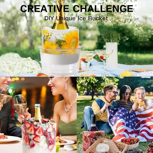 قالب دلو الثلج من السيليكون لمبرد زجاجات النبيذ، [سهل الخروج] قالب ثلج الشمبانيا مع الزهور/الفواكه/ديكورات ذات طابع خاص، دلو ثلج للنبيذ للحفلات/الزفاف/المهرجان/العطلات/عيد الميلاد in Kuwait