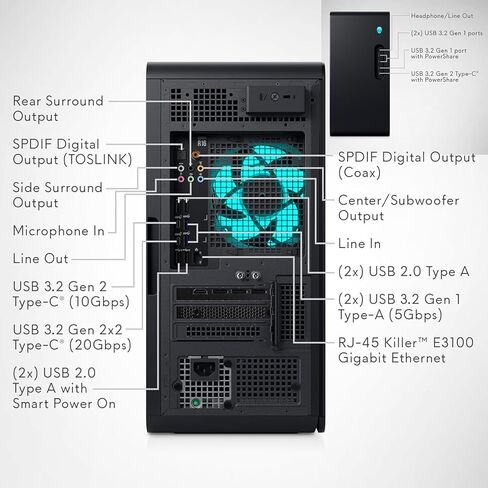كمبيوتر Alienware Aurora-R16 للألعاب - Intel 24-core i9-13900F، RTX 4070، ذاكرة الوصول العشوائي DDR5 سعة 32 جيجابايت، SSD 2 تيرابايت، Wi-Fi 6E، بلوتوث، 12 منفذ USB، Windows 11 Pro، مع ترخيص Microsoft Office مدى الحياة in Kuwait