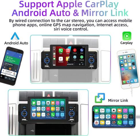 راديو سيارة Pofodo Apple Carplay Single Din مع نظام Android Auto، شاشة لمس عالية الدقة 5 بوصة، صوت ستيريو للسيارة، وصلة مرآة بلوتوث عالية الدقة وكاميرا احتياطية وراديو FM ومضخم صوت وشحن سريع وجهاز تحكم عن بعد in Saudi Arabia
