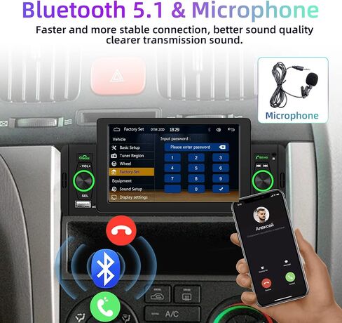 راديو سيارة Pofodo Apple Carplay Single Din مع نظام Android Auto، شاشة لمس عالية الدقة 5 بوصة، صوت ستيريو للسيارة، وصلة مرآة بلوتوث عالية الدقة وكاميرا احتياطية وراديو FM ومضخم صوت وشحن سريع وجهاز تحكم عن بعد in Saudi Arabia