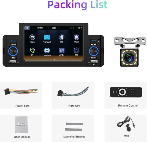 راديو سيارة Pofodo Apple Carplay Single Din مع نظام Android Auto، شاشة لمس عالية الدقة 5 بوصة، صوت ستيريو للسيارة، وصلة مرآة بلوتوث عالية الدقة وكاميرا احتياطية وراديو FM ومضخم صوت وشحن سريع وجهاز تحكم عن بعد in Saudi Arabia