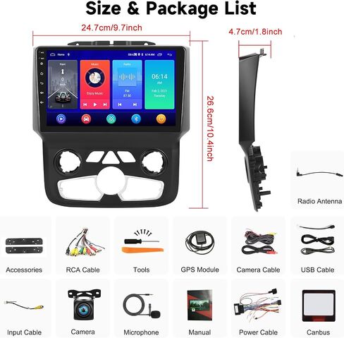 SIXTOP [2+64G] Android Car Stereo for Dodge Ram 2013-2019 (Auto A/C) Upgrade Replacement Radio Carplay Android Auto Mirror Link 30 Themes 9 inch Touchscreen FM GPS Bluetooth+Backup Camera&MIC in Saudi Arabia