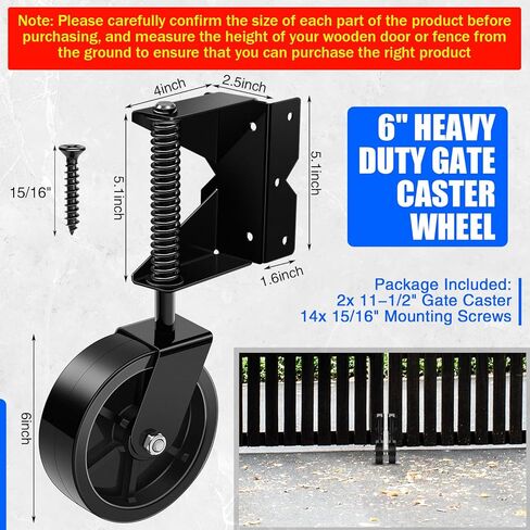 Gisafai 2 Pcs 4 Inch Heavy Duty Gate Wheel, Gate Caster for Outdoor Wooden Gates or Fence Gates Gate, Caster Wheel Spring Loaded for Uneven Floors with 360° Swivel, Left Right, Black in Saudi Arabia