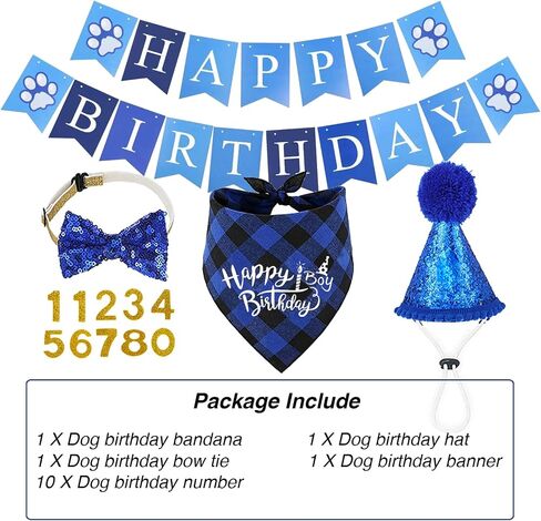 Dog Birthday Bandana Set Dog Boy Birthday Hat Happy Birthday with Numbers for Large X-Large Dogs Pets, Blue Dog Birthday Decorations with Bow (Blue, XL) in Saudi Arabia
