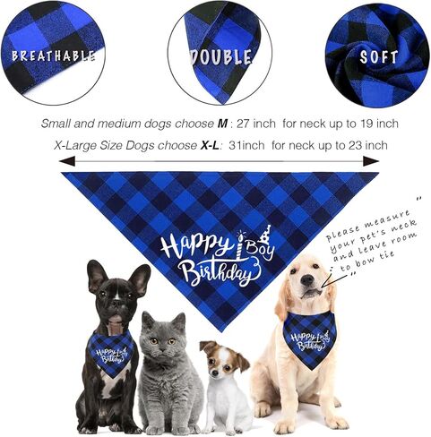 Dog Birthday Bandana Set Dog Boy Birthday Hat Happy Birthday with Numbers for Large X-Large Dogs Pets, Blue Dog Birthday Decorations with Bow (Blue, XL) in Saudi Arabia