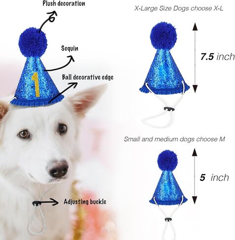 Dog Birthday Bandana Set Dog Boy Birthday Hat Happy Birthday with Numbers for Large X-Large Dogs Pets, Blue Dog Birthday Decorations with Bow (Blue, XL) in Saudi Arabia
