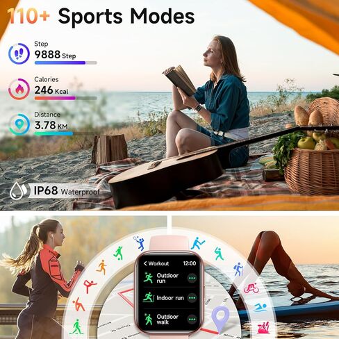 Smart Watch for Men Women (Answer/Make Calls), 1.8" Fitness Tracker Alexa Built-in with 110+ Sport Modes, Heart Rate/Sleep/SpO2 Monitor IP68 Waterproof Compatible with iPhone Android Pink in Saudi Arabia