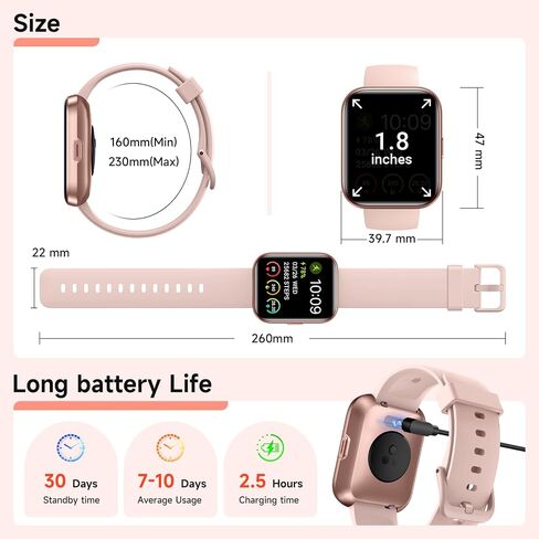 Smart Watch for Men Women (Answer/Make Calls), 1.8" Fitness Tracker Alexa Built-in with 110+ Sport Modes, Heart Rate/Sleep/SpO2 Monitor IP68 Waterproof Compatible with iPhone Android Pink in Saudi Arabia