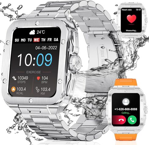 ساعة ذكية للرجال من LIGE مزودة بمكالمة بلوتوث، ساعات ذكية عسكرية عالية الدقة 1.85 بوصة مع 350 مللي أمبير في الساعة، SpO2 / معدل ضربات القلب/متتبع ضغط الدم، ساعة ذكية متعددة الرياضات IP67 مقاومة للماء للرجال لنظام Android iOS فضي in Kuwait