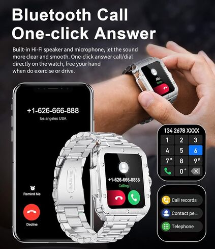 ساعة ذكية للرجال من LIGE مزودة بمكالمة بلوتوث، ساعات ذكية عسكرية عالية الدقة 1.85 بوصة مع 350 مللي أمبير في الساعة، SpO2 / معدل ضربات القلب/متتبع ضغط الدم، ساعة ذكية متعددة الرياضات IP67 مقاومة للماء للرجال لنظام Android iOS فضي in Kuwait