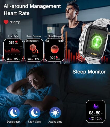 ساعة ذكية للرجال من LIGE مزودة بمكالمة بلوتوث، ساعات ذكية عسكرية عالية الدقة 1.85 بوصة مع 350 مللي أمبير في الساعة، SpO2 / معدل ضربات القلب/متتبع ضغط الدم، ساعة ذكية متعددة الرياضات IP67 مقاومة للماء للرجال لنظام Android iOS فضي in Kuwait