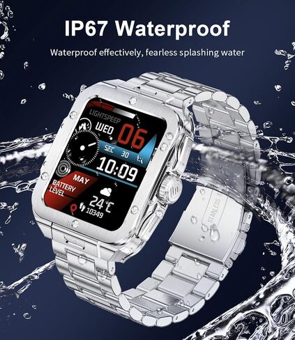 ساعة ذكية للرجال من LIGE مزودة بمكالمة بلوتوث، ساعات ذكية عسكرية عالية الدقة 1.85 بوصة مع 350 مللي أمبير في الساعة، SpO2 / معدل ضربات القلب/متتبع ضغط الدم، ساعة ذكية متعددة الرياضات IP67 مقاومة للماء للرجال لنظام Android iOS فضي in Kuwait