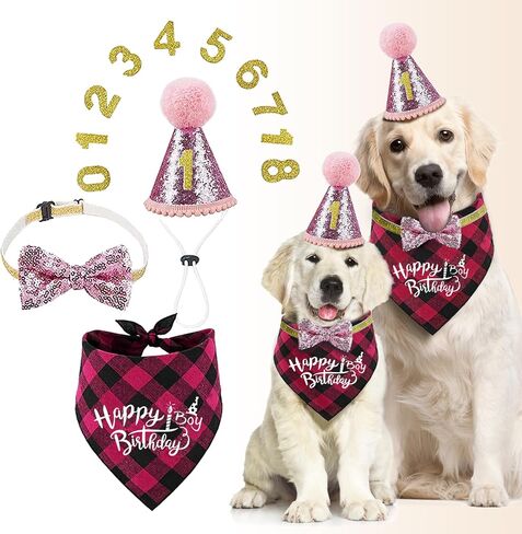Dog Birthday Bandana Set Dog Boy Birthday Hat Happy Birthday with Numbers for Large X-Large Dogs Pets, Blue Dog Birthday Decorations with Bow (Blue, XL) in Saudi Arabia
