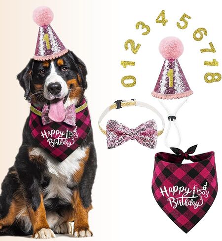 Dog Birthday Bandana Set Dog Boy Birthday Hat Happy Birthday with Numbers for Large X-Large Dogs Pets, Blue Dog Birthday Decorations with Bow (Blue, XL) in Saudi Arabia