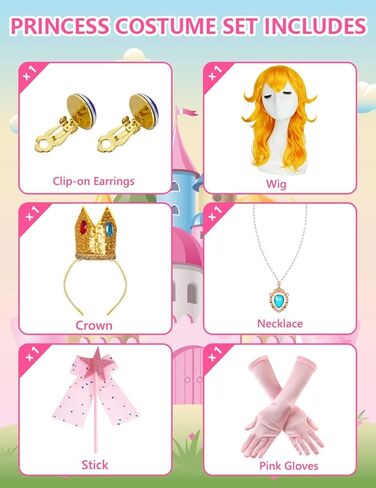 فستان زي الأميرة الخوخ للفتيات من Miulruma للأطفال مع ملحقات الشعر المستعار أزياء الهالوين أزياء سوبر بروس التنكرية باللون الوردي in Kuwait