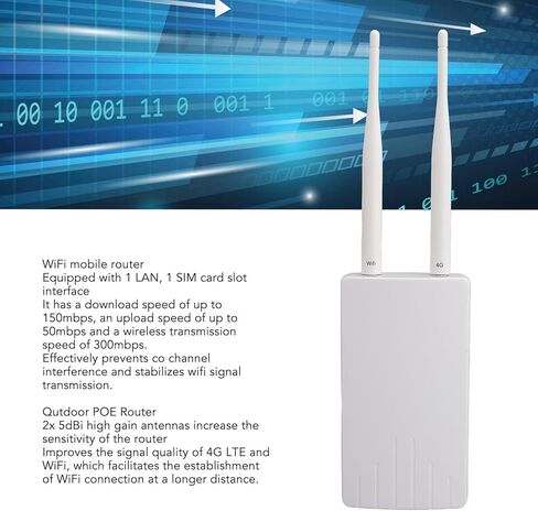 جهاز توجيه 4G LTE POE خارجي، مودم 4G LTE مفتوح بسرعة 300 ميجا بت في الثانية مع هوائيين 5dBi، يتصل بما يصل إلى 10 أجهزة، وفتحة بطاقة SIM، قابل للتطبيق في أوروبا (قابس الولايات المتحدة) in Saudi Arabia