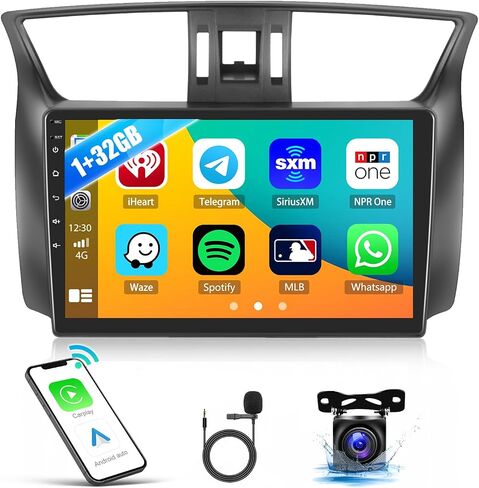 1+32 جيجابايت ستيريو سيارة لنيسان سنترا 2013-2018 مع Apple Carplay اللاسلكي Android Auto 10.1 بوصة شاشة تعمل باللمس Android 11 راديو مع نظام تحديد المواقع والملاحة HiFi WiFi Bluetooth FM RDS راديو السيارة مع كاميرا احتياطية in Saudi Arabia