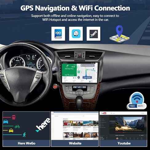 1+32 جيجابايت ستيريو سيارة لنيسان سنترا 2013-2018 مع Apple Carplay اللاسلكي Android Auto 10.1 بوصة شاشة تعمل باللمس Android 11 راديو مع نظام تحديد المواقع والملاحة HiFi WiFi Bluetooth FM RDS راديو السيارة مع كاميرا احتياطية in Saudi Arabia