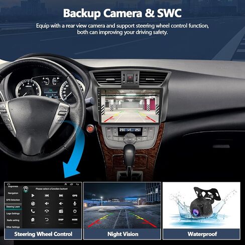 1+32 جيجابايت ستيريو سيارة لنيسان سنترا 2013-2018 مع Apple Carplay اللاسلكي Android Auto 10.1 بوصة شاشة تعمل باللمس Android 11 راديو مع نظام تحديد المواقع والملاحة HiFi WiFi Bluetooth FM RDS راديو السيارة مع كاميرا احتياطية in Saudi Arabia