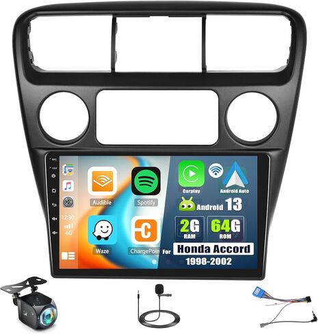 ستيريو سيارة 2G+64G Android 13 لسيارة Honda Accord 6th 1998-2002 مع Carplay Android Auto، شاشة لمس 9 بوصات راديو سيارة Honda Accord مع وصلة مرآة WiFi/GPS ملاحة بلوتوث FM/RDS+كاميرا خلفية in Saudi Arabia