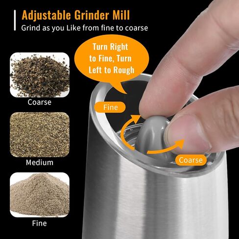 Gravity Electric Salt and Pepper Grinder Set, 2 Pack Automatic Salt and Pepper Grinder Set With LED Light & Adjustable Coarseness, One Hand Operation Mill Grinder Battery-Operated, Gift Idea, Black in Saudi Arabia