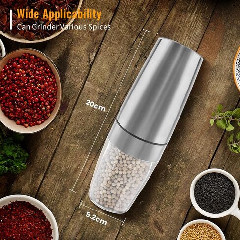 Gravity Electric Salt and Pepper Grinder Set, 2 Pack Automatic Salt and Pepper Grinder Set With LED Light & Adjustable Coarseness, One Hand Operation Mill Grinder Battery-Operated, Gift Idea, Black in Saudi Arabia