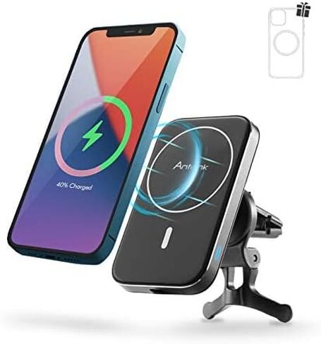 Antank Magnetic Wireless Car Charger Mount Compatible with iPhone 14 Plus, 14 Promax, 13 Promax, 12/12 Pro Max/12 Mini, Fast Charge Auto-Alignment Car Charger Holder with 3 Transparent Case in Kuwait