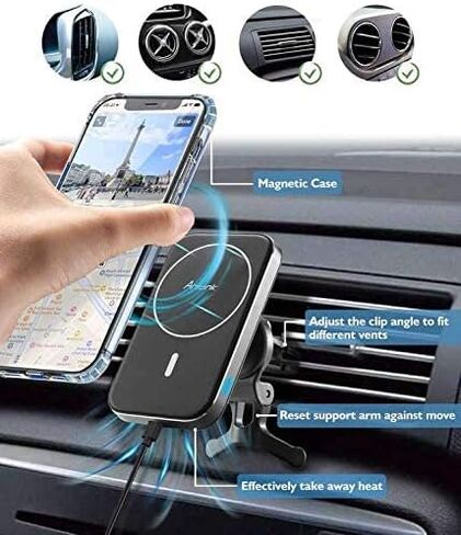 Antank Magnetic Wireless Car Charger Mount Compatible with iPhone 14 Plus, 14 Promax, 13 Promax, 12/12 Pro Max/12 Mini, Fast Charge Auto-Alignment Car Charger Holder with 3 Transparent Case in Kuwait