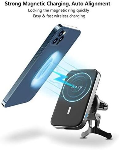 Antank Magnetic Wireless Car Charger Mount Compatible with iPhone 14 Plus, 14 Promax, 13 Promax, 12/12 Pro Max/12 Mini, Fast Charge Auto-Alignment Car Charger Holder with 3 Transparent Case in Kuwait