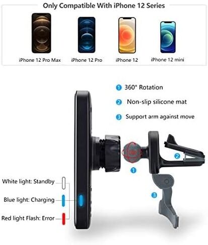 Antank Magnetic Wireless Car Charger Mount Compatible with iPhone 14 Plus, 14 Promax, 13 Promax, 12/12 Pro Max/12 Mini, Fast Charge Auto-Alignment Car Charger Holder with 3 Transparent Case in Kuwait