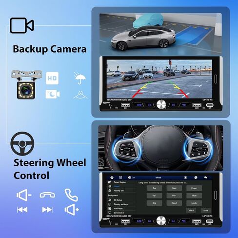 Car Stereo Single Din Wireless Carplay & Android Auto, Hodozzy 7 inch Touch Screen Car Radio 1 Din with Bluetooth,GPS,Mirror Link,EQ FM SWC, Support USB/AUX/Type-C Charging with Backup Camera in Saudi Arabia