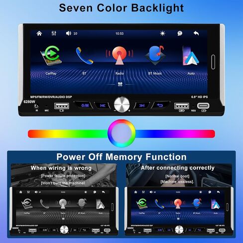 Car Stereo Single Din Wireless Carplay & Android Auto, Hodozzy 7 inch Touch Screen Car Radio 1 Din with Bluetooth,GPS,Mirror Link,EQ FM SWC, Support USB/AUX/Type-C Charging with Backup Camera in Saudi Arabia