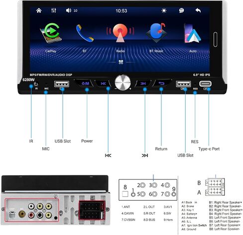 Car Stereo Single Din Wireless Carplay & Android Auto, Hodozzy 7 inch Touch Screen Car Radio 1 Din with Bluetooth,GPS,Mirror Link,EQ FM SWC, Support USB/AUX/Type-C Charging with Backup Camera in Saudi Arabia