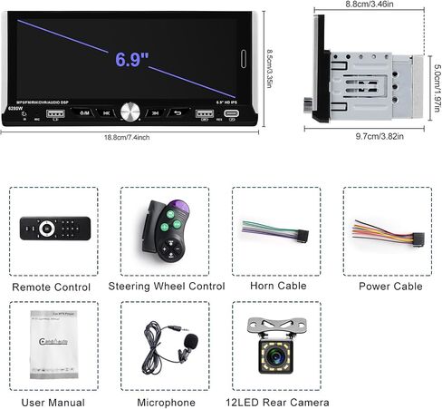 Car Stereo Single Din Wireless Carplay & Android Auto, Hodozzy 7 inch Touch Screen Car Radio 1 Din with Bluetooth,GPS,Mirror Link,EQ FM SWC, Support USB/AUX/Type-C Charging with Backup Camera in Saudi Arabia