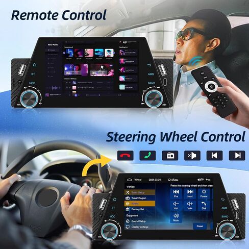 راديو 1 Din مع نظام تشغيل لاسلكي وAndroid Auto - شاشة ستيريو عالية الدقة 5 بوصة تعمل باللمس مع وصلة مرآة/راديو FM/تحكم في عجلة القيادة + 12 كاميرا رؤية خلفية LED in Saudi Arabia