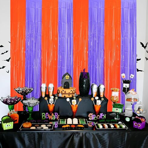 Mega-L Halloween Party Decorations, 4 Pack Orange Purple Black Green Photo Booth Props, 13.2 x 6.6 ft Halloween Tinsel Foil Fringe Curtains with Bats, Photo Backdrop Streamers Halloween Party Supplies in Saudi Arabia