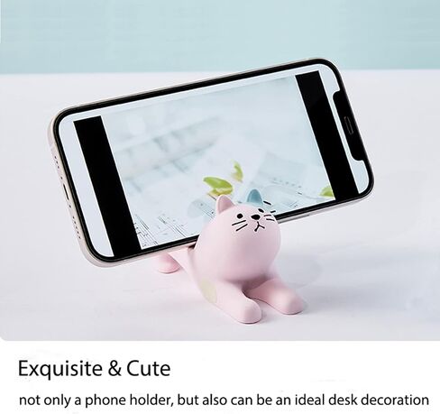 حامل هاتف ذكي على شكل قطة وردية للمكتب، حامل هاتف Kawaii لطيف لأجهزة iPad وiPhone وHuawei وSamsung وXiaomi، 2 في 1 زينة سطح مكتب حيوانات جميلة لديكور المنزل مع حامل للهاتف الذكي in Kuwait