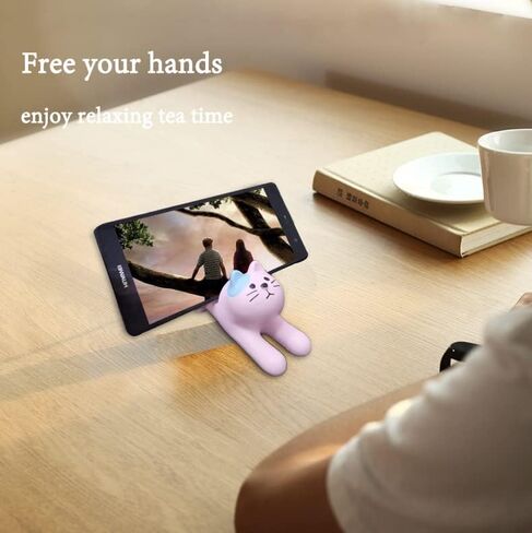 حامل هاتف ذكي على شكل قطة وردية للمكتب، حامل هاتف Kawaii لطيف لأجهزة iPad وiPhone وHuawei وSamsung وXiaomi، 2 في 1 زينة سطح مكتب حيوانات جميلة لديكور المنزل مع حامل للهاتف الذكي in Kuwait