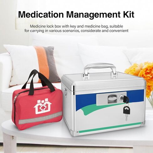 Medication Lock Box, Medicine Lock Box With Code, Medicine Safe Lock Box, Medicine Lock Box With Combination Lock 11.2 x 7.6 x 7.6 Inch 【Medium】+First Aid Bag in Saudi Arabia