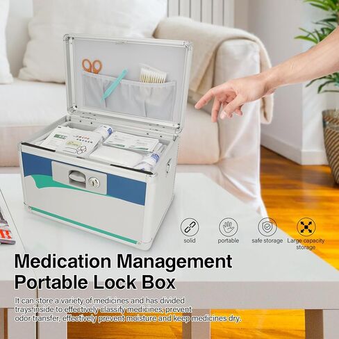 Medication Lock Box, Medicine Lock Box With Code, Medicine Safe Lock Box, Medicine Lock Box With Combination Lock 11.2 x 7.6 x 7.6 Inch 【Medium】+First Aid Bag in Saudi Arabia